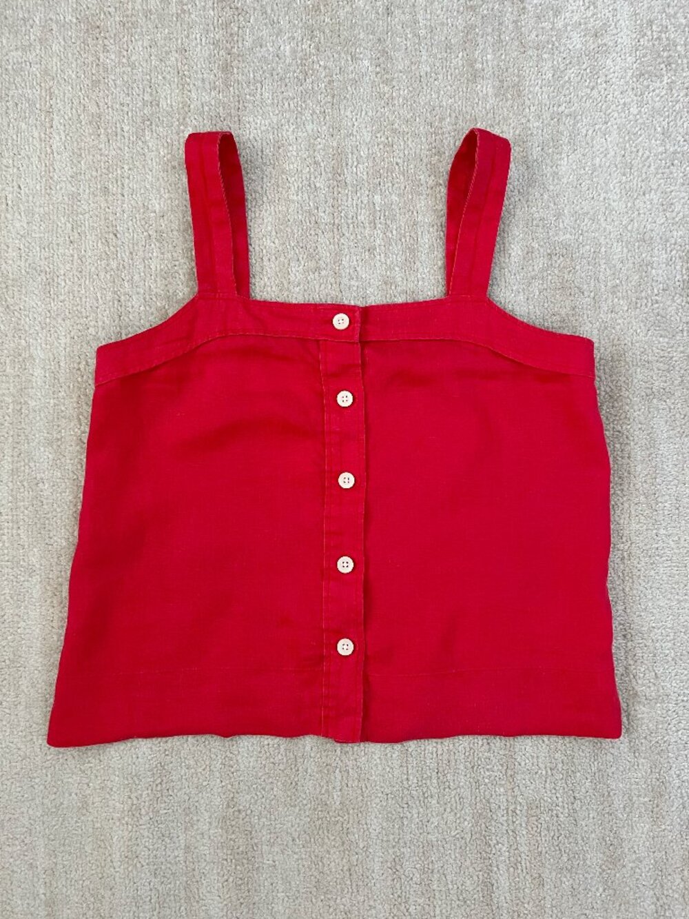 Everlane The Linen Picnic Top Red Square Neck Button Front Cami Tank 8